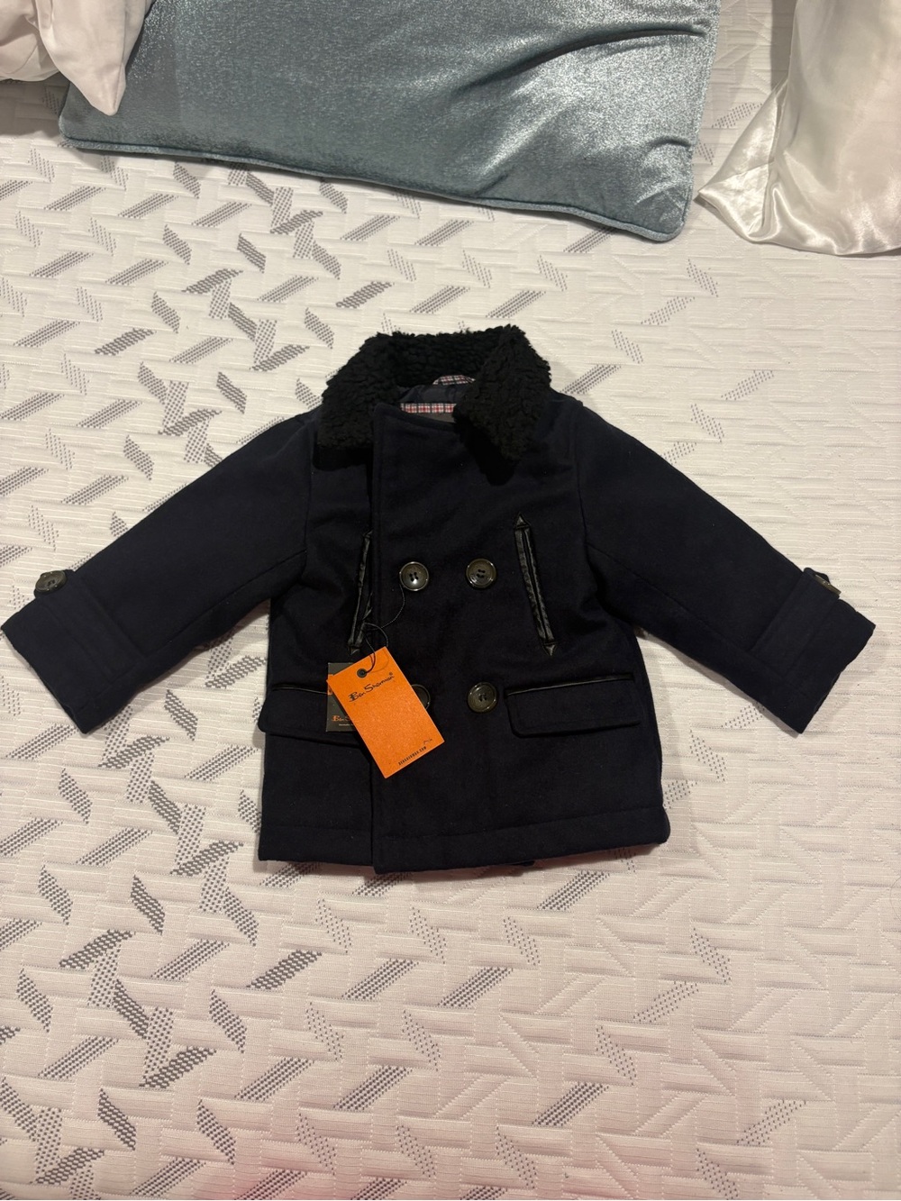Brand New Ben Sherman Double-Breasted Navy Peacoat with Sherpa Collar